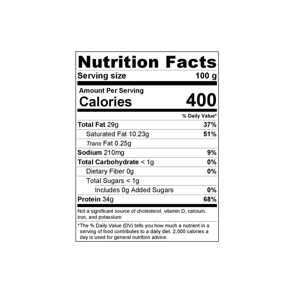 Hand-sliced Jamon 100% Iberico 48/60M 100g Nutrition Facts