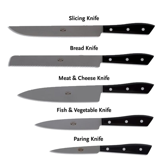 Kitchen Knife Set (Black, set of 5) by Coltelleria Berti